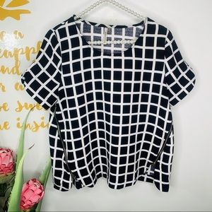 Mittoshop Black White Print Short sleeve Top Blouse Zipper Detail Size S…